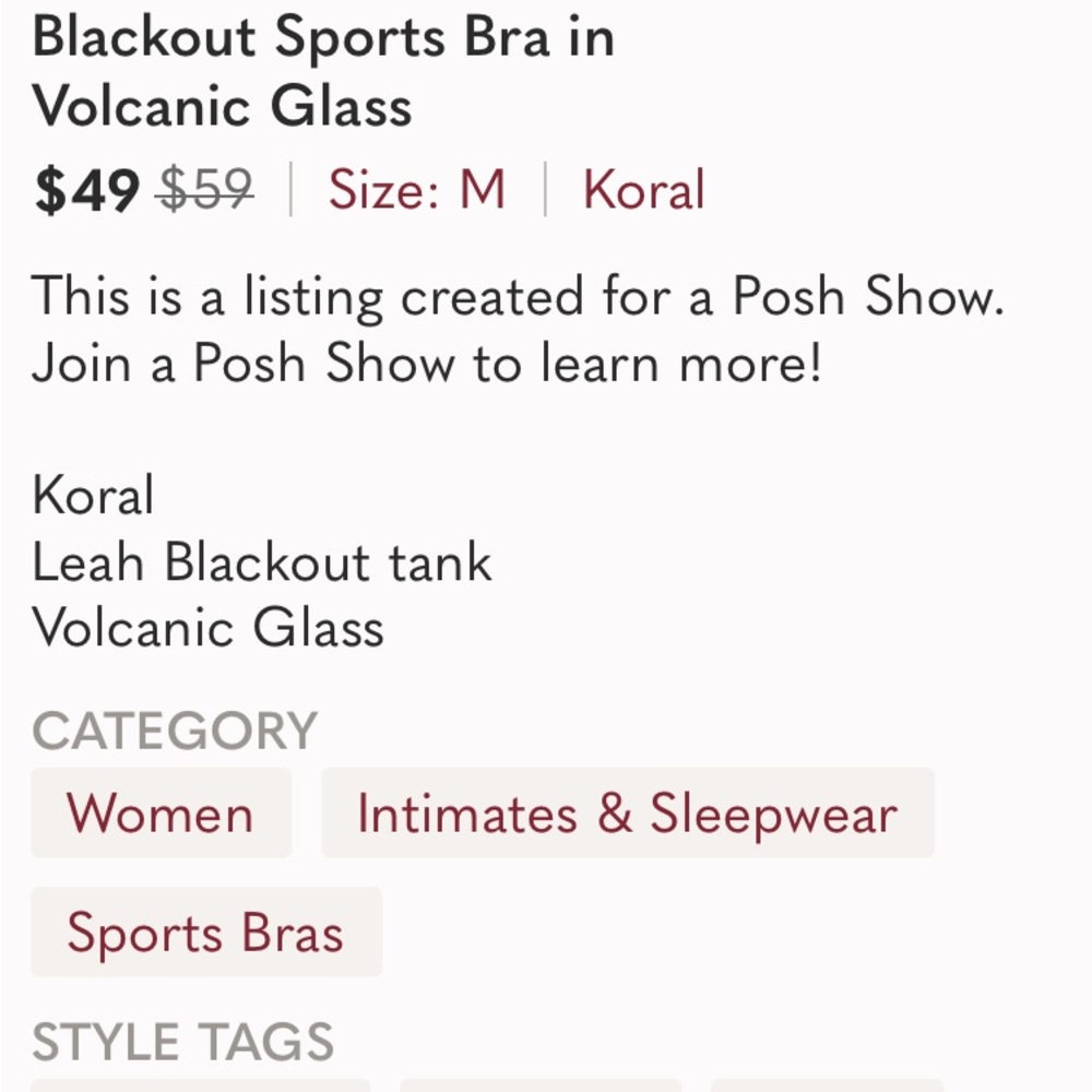 Women’s Koral Leah Blackout Volcanic glass Sportswear Bra Top - Picture 6 of 6